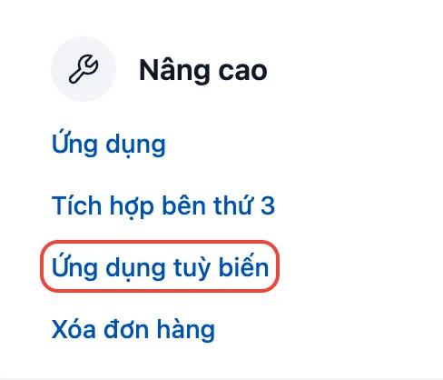 Mục Ứng dụng tuỳ biến trong nhóm Nâng cao của trang Cấu hình